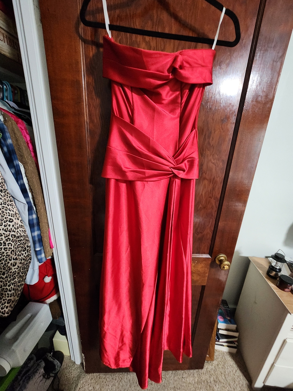 Vintage Jessica McClintock Red Satin Strapless Prom Formal Gown - Size 4